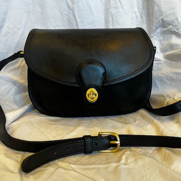 Coach Handbags - Vintage Coach Prairie Black Leather Crossbody Bag 9954 with Brass Hardware